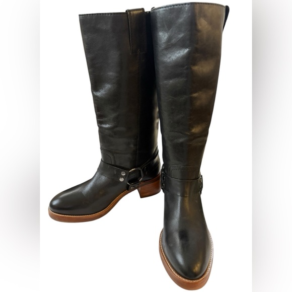 Frye Camryn Tall Shaft Harness Boots Black Leather in Sz 9 - Picture 9 of 12